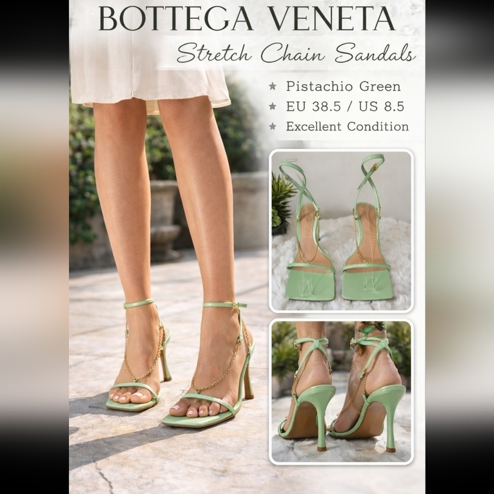 Bottega Veneta Stretch Chain Sandals Pistachio Green Square Toe EU 38.5/US 8.5 - Picture 15 of 16